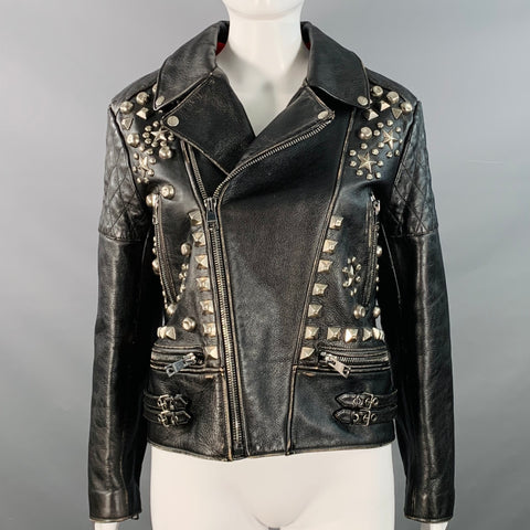 GUCCI SS17 Size 6 Black Silver Leather Studded Biker Jacket