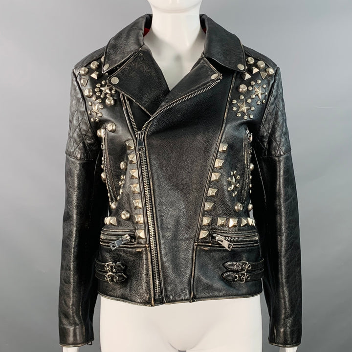 GUCCI SS17 Size 6 Black Silver Leather Studded Biker Jacket