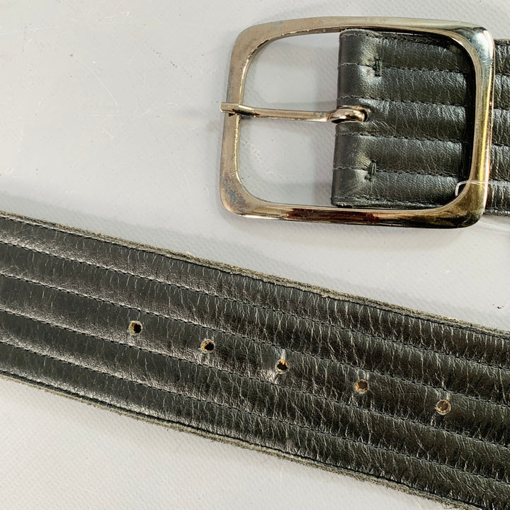 YVES SAINT LAURENT Size M Black Quilted Leather Belt