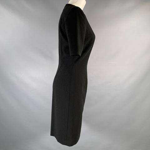 Robe de cocktail ESCADA taille 2 en laine vierge noire, manches courtes, longueur genou