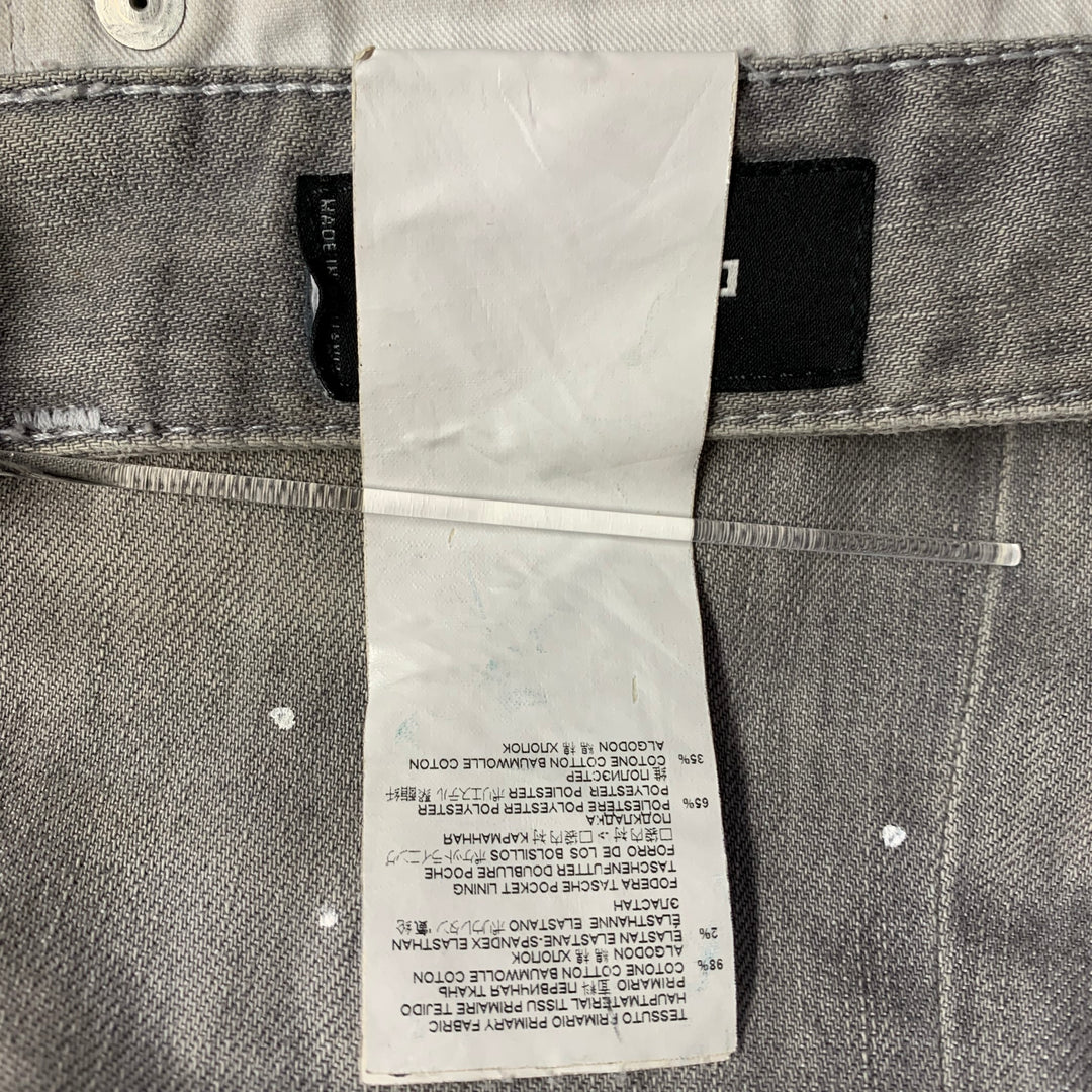 DSQUARED2 Size 32 Grey Distressed Cotton Blend Paint Splatter Straight Button Fly Jeans