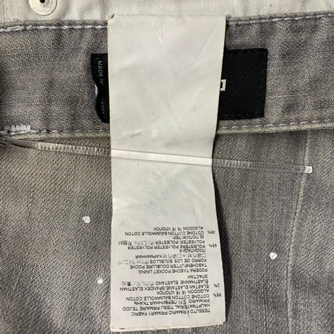 DSQUARED2 Size 32 Grey Distressed Cotton Blend Paint Splatter Straight Button Fly Jeans