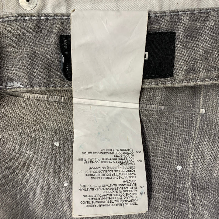 DSQUARED2 Size 32 Grey Distressed Cotton Blend Paint Splatter Straight Button Fly Jeans