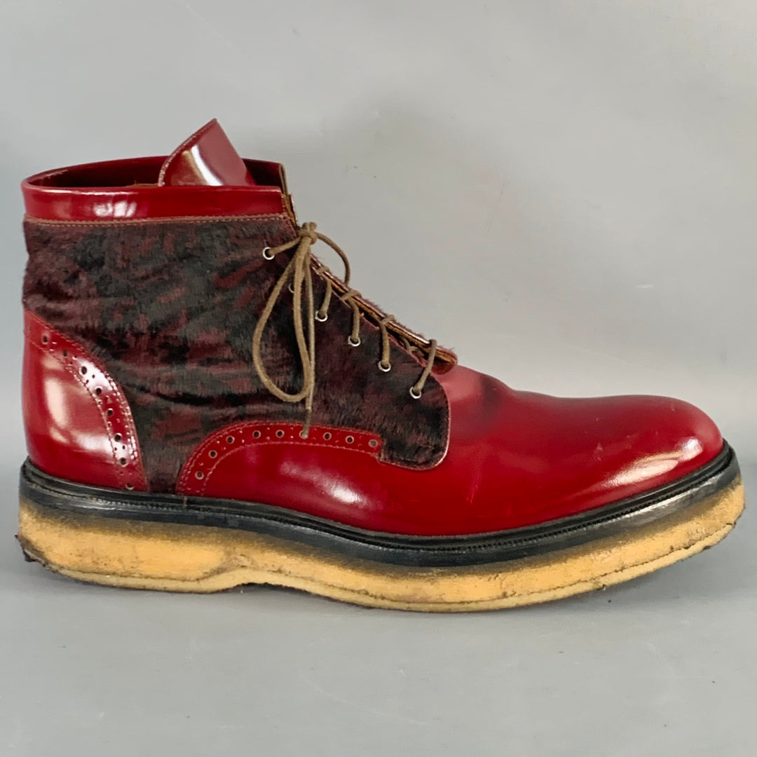 ETRO Size 10 Red Paisley Pony Hair Leather Crepe Sole Ankle  display picture 1