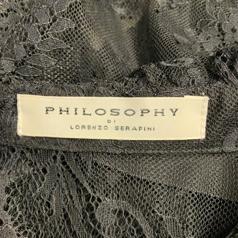PHILOSOPHY di LORENZO SERAFINI Size M Black Lace Ruffle Blouse