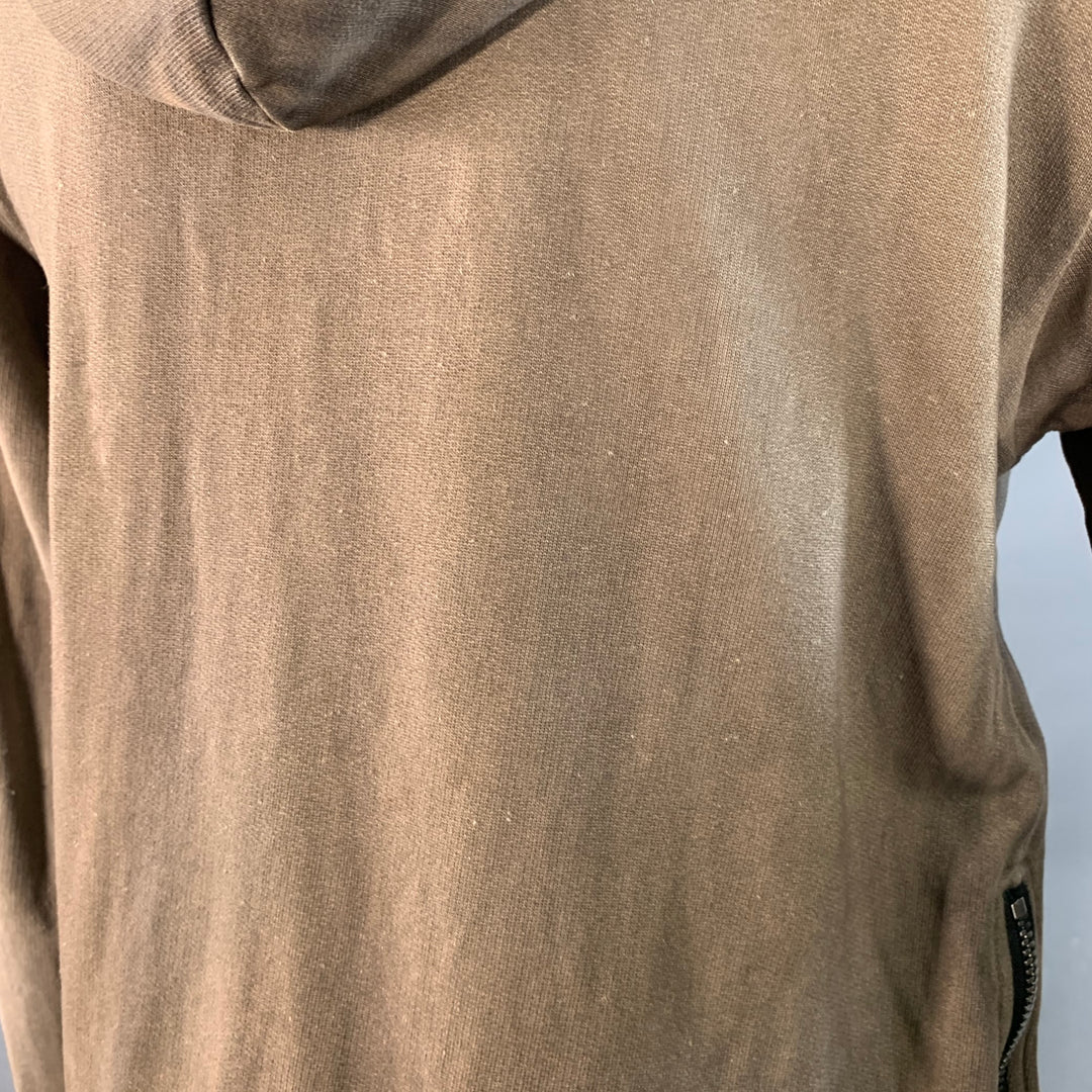 BALMAIN Size M Grey Olive Cotton Distressed Hoodie Sweatshirt