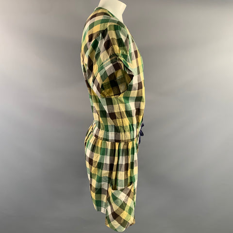 BERNHARD WILLHELM Size M Green Yellow Checkered Romper Jumpsuit