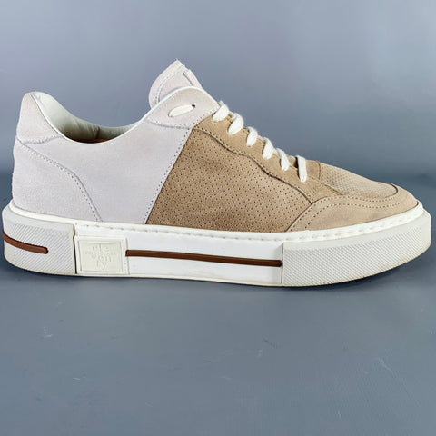 ELEVENTY Size 9 Beige Cream Perforated Suede Sneakers