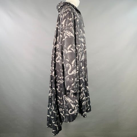 MARCELO BURLON Size M Black Grey Snake Polyamide Oversized Hooded Raincoat