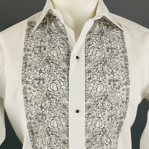 ETON Taille S Blanc Noir Applique Coton Tuxedo Chemise à manches longues