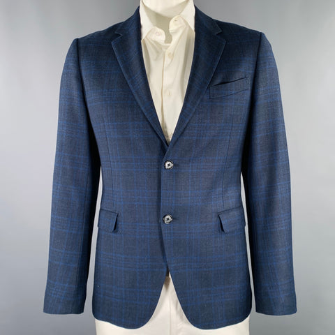 Veste de sport en laine et soie à carreaux noirs et bleu marine, taille 42, BARNEY'S NEW YORK