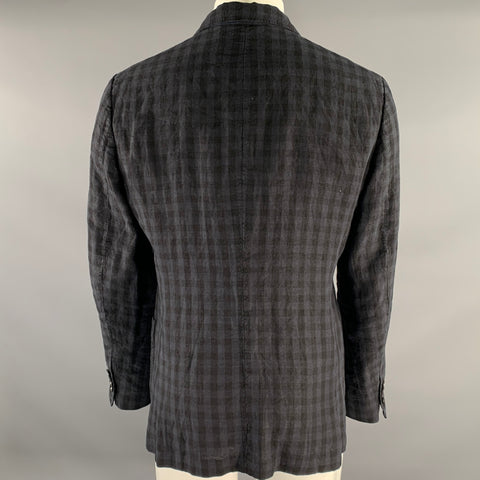 MASSIMO ALBA Chest Size 42 Navy Black Checkered Linen Notch Lapel Sport Coat