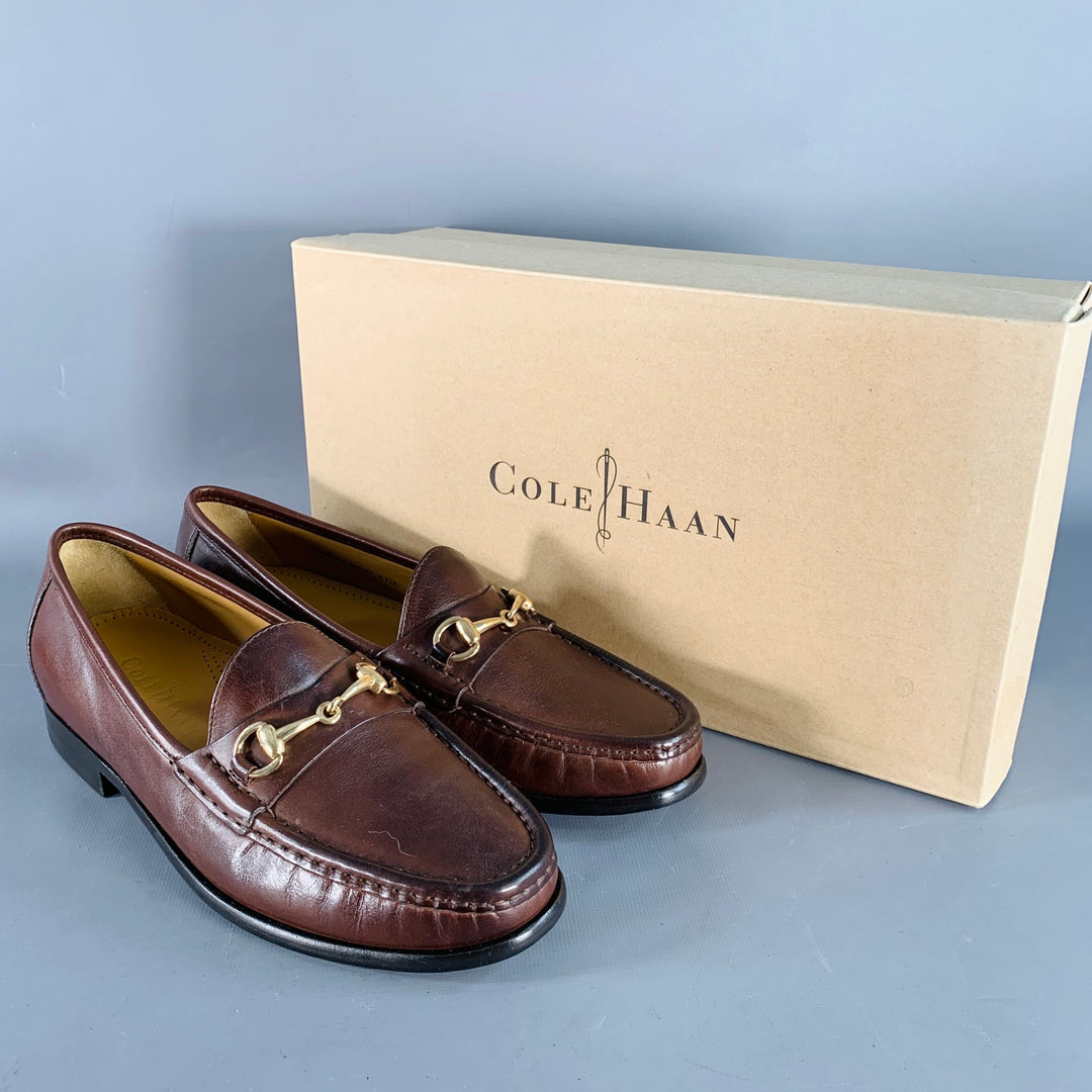 COLE HAAN Vintage Size 7 Ascot II Brown Gold Leather Horsebit Loafer Flats