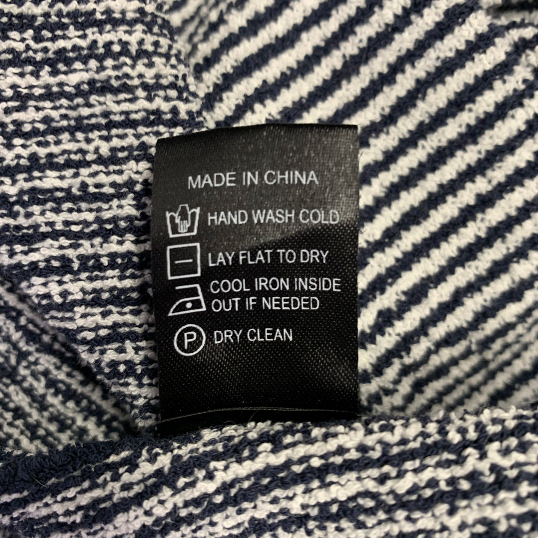 TODD SNYDER Size L Black White Stripe Cotton Blend Open Collar Polo