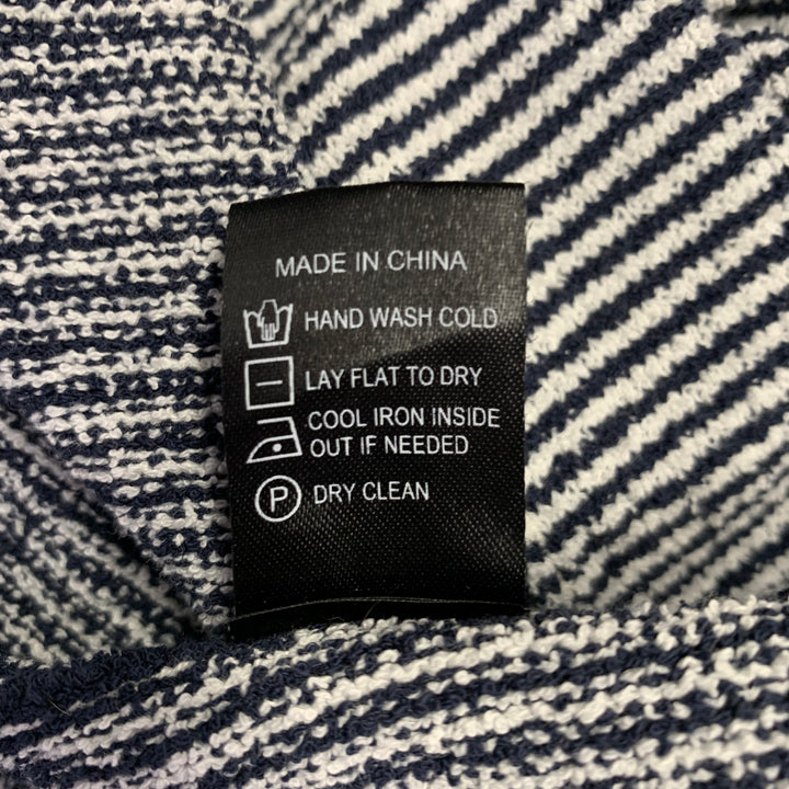 TODD SNYDER Size L Black White Stripe Cotton Blend Open Collar Polo