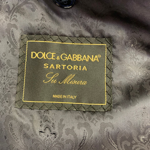 DOLCE & GABBANA Size 44 Black Green Blue Jacquard Polyester Suit