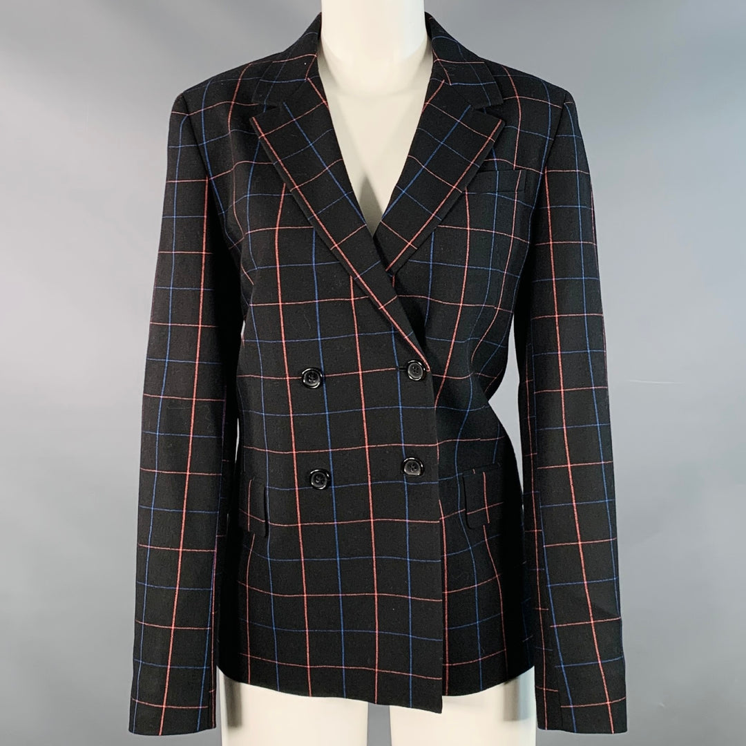 PAUL SMITH Size M Black Blue Orange Window Pane Double Breasted Jacket Blazer