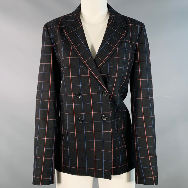 PAUL SMITH Size M Black Blue Orange Window Pane Double Breasted Jacket Blazer