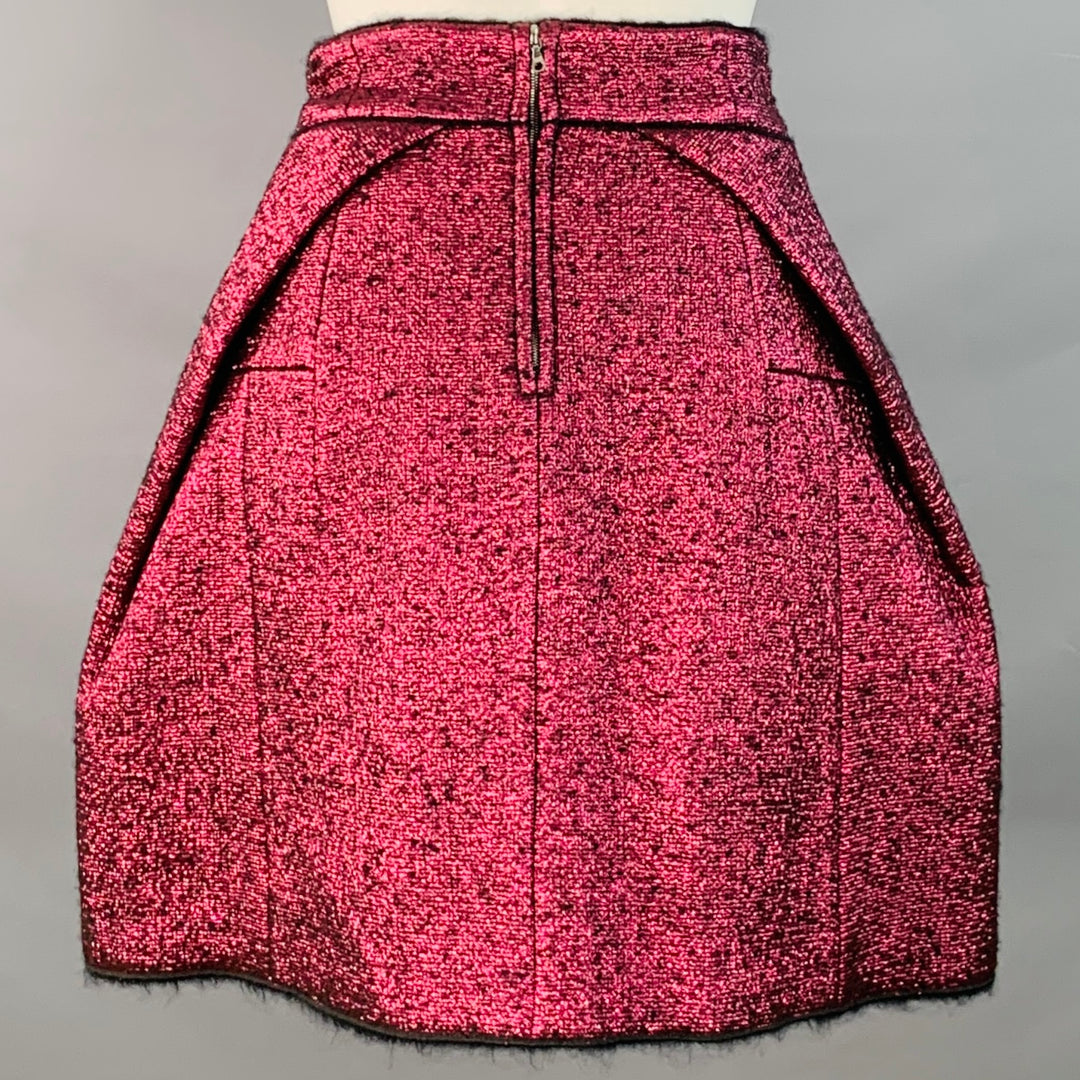 MARC JACOBS Size 0 Pink Black Polyester Woven A-Line Knee Length Skirt