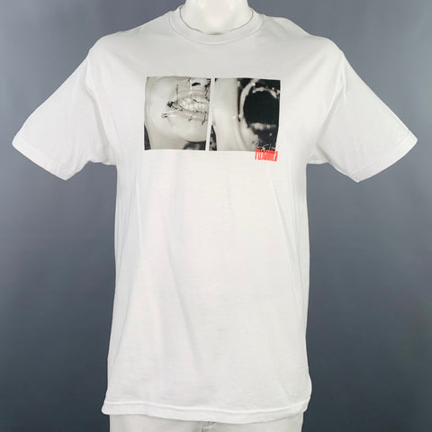 T-shirt Coton Manches Courtes Imprimé Blanc Gris PLEASURES Taille L