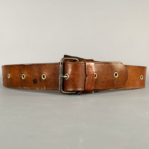 VINTAGE Ceinture large en cuir marron à œillets Taille Unique