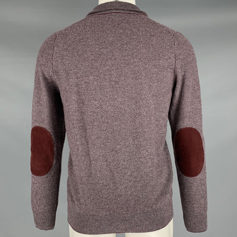 LUCIANO BARBERA Size S Burgundy Grey Knit Cashmere Elbow Patch Half Zip Pullover