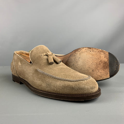 JIMMY CHOO Size 8.5 Taupe Textured Leather Slip On Loafers