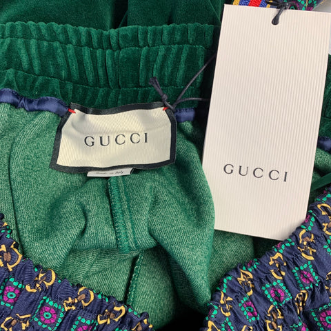 GUCCI 2019 Size S Green Blue Monogram Silk Joggers Casual Pants