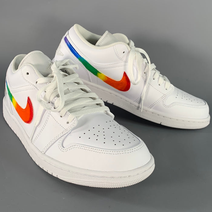 Baskets en cuir Nike Air Jordan 1 Low White Multi Color Rainbow Swoosh, taille 45
