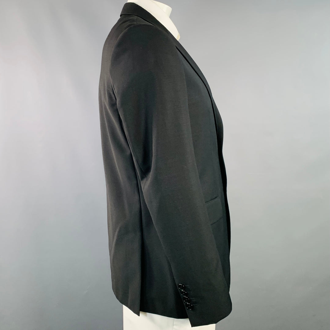 GIVENCHY Size 44 Black Wool Mohair Star Stripe Notch Lapel Sport Coat