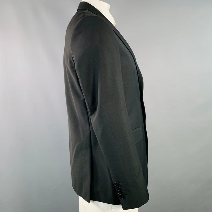 GIVENCHY Size 44 Black Wool Mohair Star Stripe Notch Lapel Sport Coat