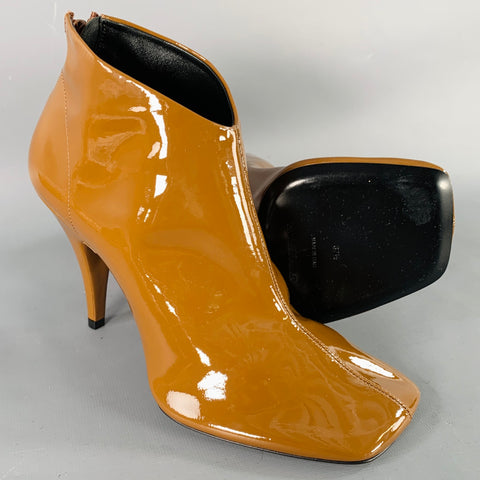 PHOEBE PHILO Size 7.5 Camel Patent Leather Square Toe Ankle Boots