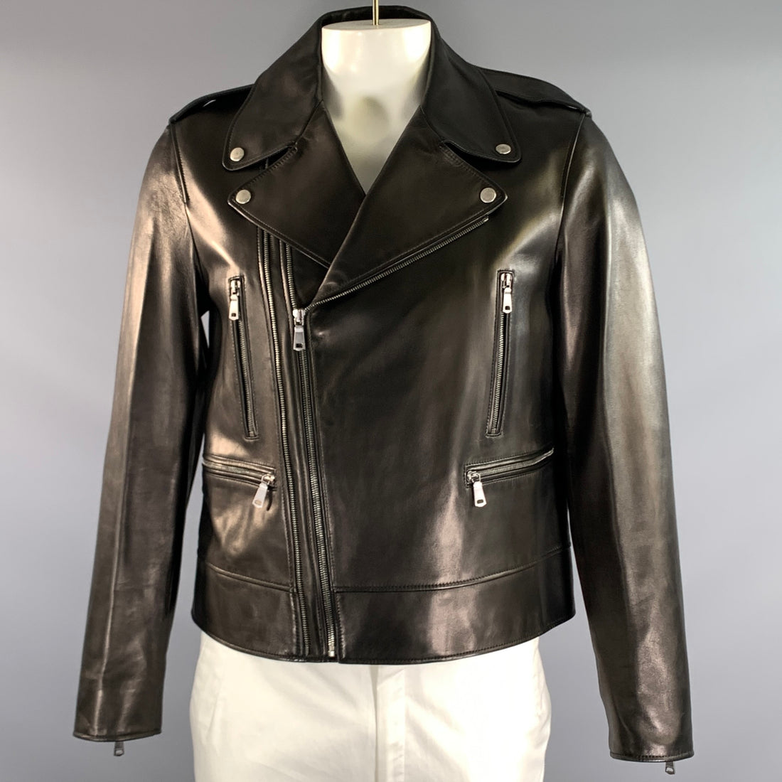 GUCCI Size 44 Black Leather Biker Jacket