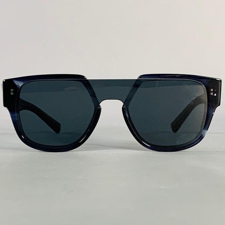 DOLCE & GABBANA Navy Marbled Acetate Square Sunglasses