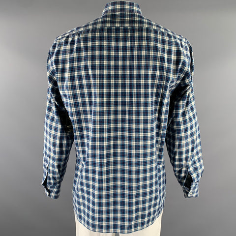 ADAM KIMMEL Size L Blue White Tartan Wool Cotton Long Sleeve Shirt