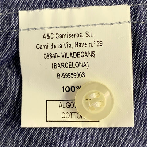 BARNEY'S NEW YORK Size M Blue Chambray Cotton Button Down Collar Long Sleeve Shirt