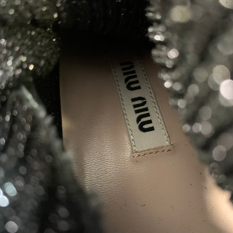 MIU MIU Size 10 Black Silver Lurex Glittered Pointed Toe Boots