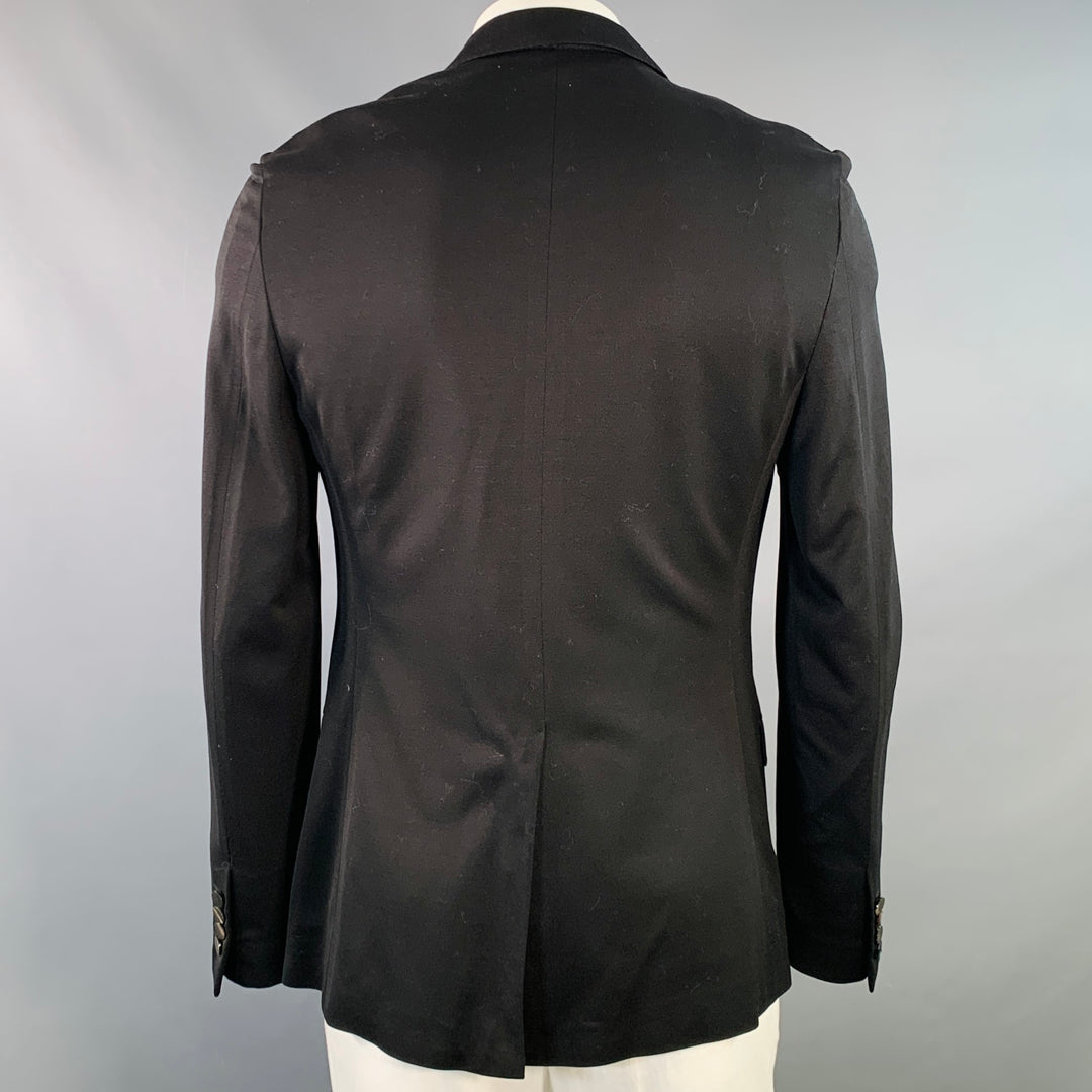 LANVIN Size 42 Black Silk Cotton Notch Lapel Sport Coat