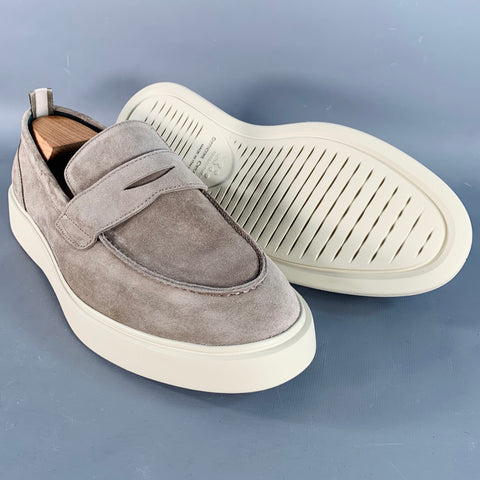 OFFICINE CREATIVE Size 11 Grey Beige Suede Penny Loafers
