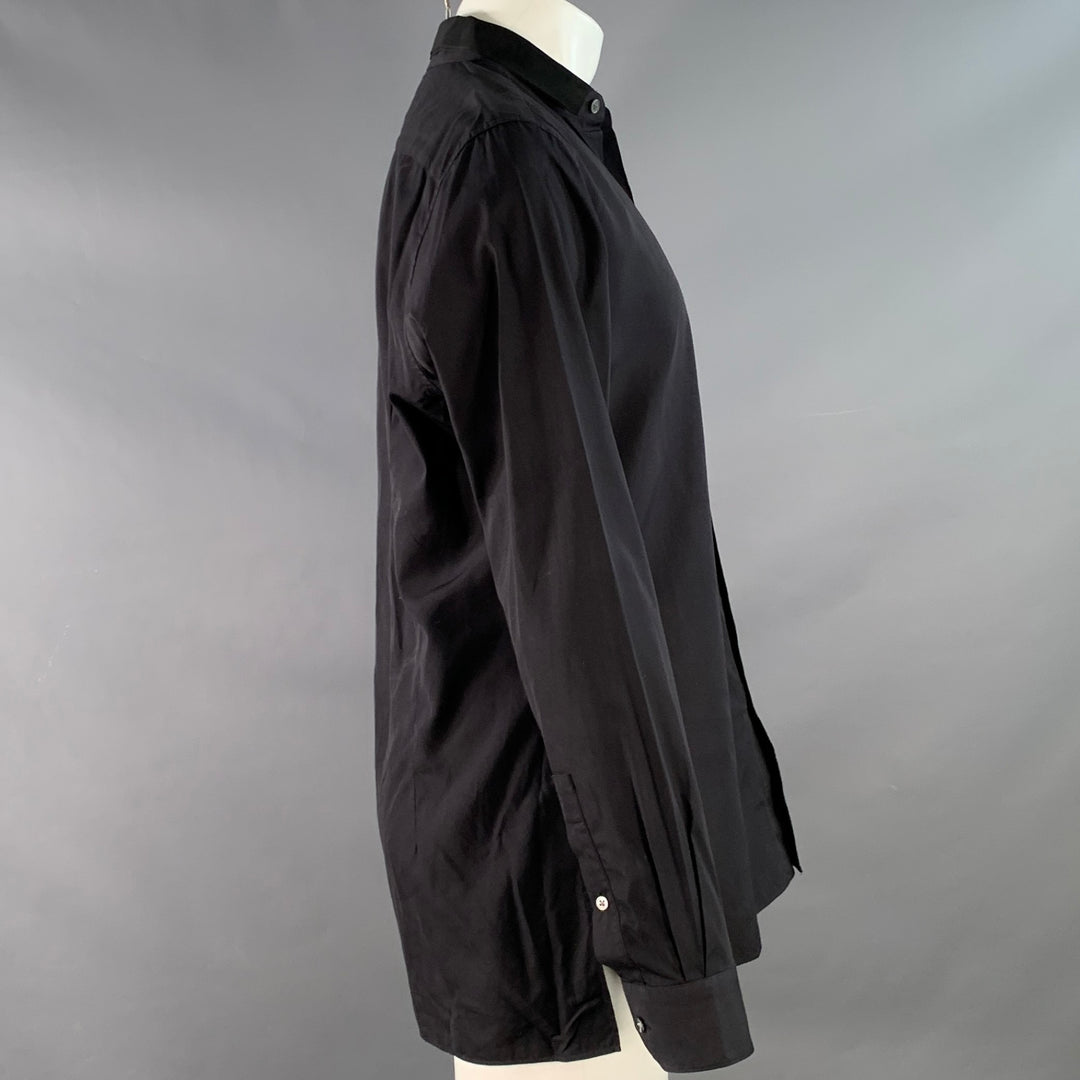 LANVIN Size M Black Cotton Double Layered Collar Button Up Long Sleeve Shirt