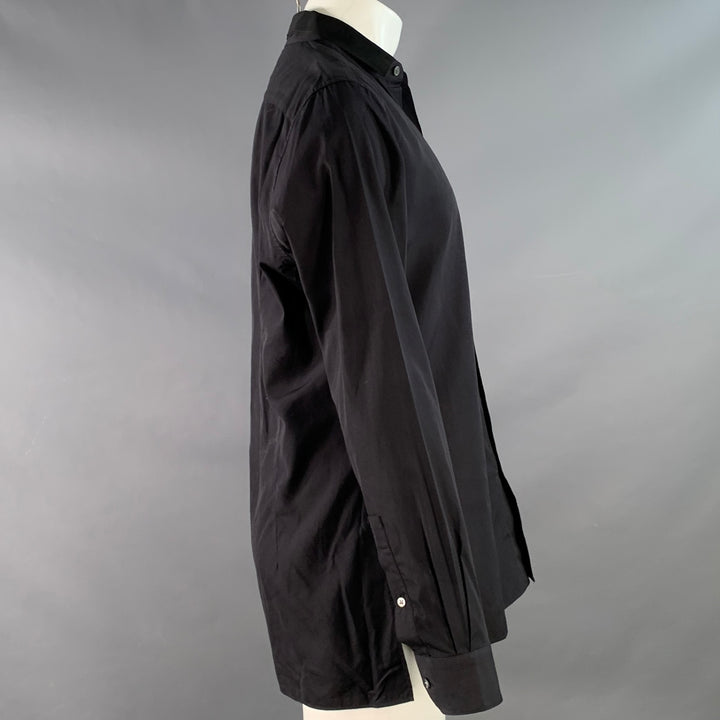 LANVIN Size M Black Cotton Double Layered Collar Button Up Long Sleeve Shirt