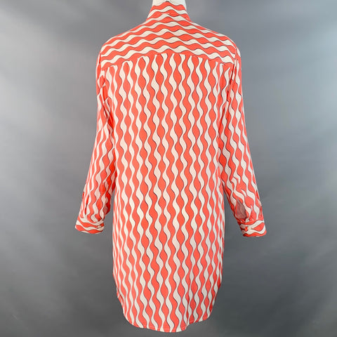 RAPHAELLA RIBOUD Size M Red White Silk Wavy Spread Collar Shirt