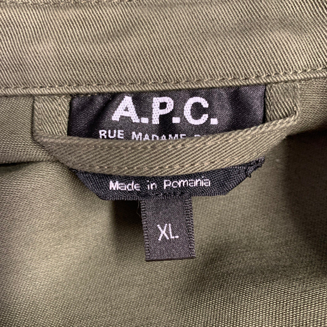 A.P.C. Size XL Green Olive Twill Cotton Two Pockets Jacket