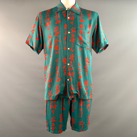 OPENING CEREMONY Size L Green Red Graphic Rayon Drawstring Shorts