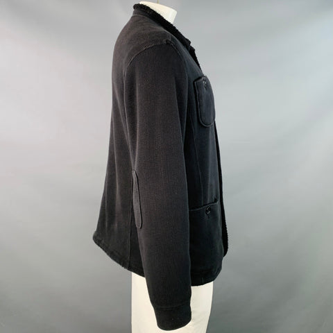 JOHN VARVATOS STAR USA Size XL Black Waffle Knit Cotton Fleece Lined Jacket
