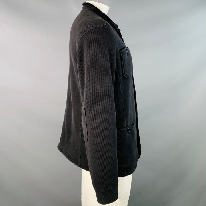 JOHN VARVATOS STAR USA Size XL Black Waffle Knit Cotton Fleece Lined Jacket