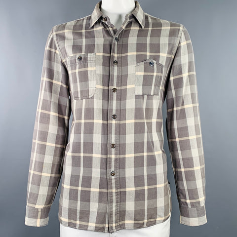 RRL by RALPH LAUREN Size L Grey Beige Plaid Cotton 2 Pockets Long Sleeve Shirt