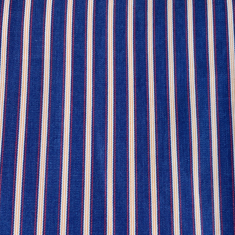 CHARVET Size L Navy Red Stripe Cotton Spread Collar Long Sleeve Shirt