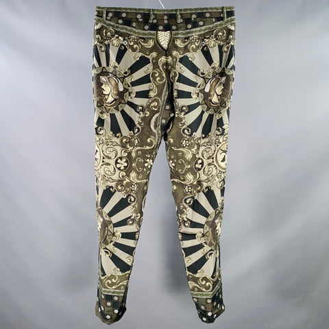 DOLCE & GABBANA Size 36 Olive Black Print Silk Zip Fly Dress Pants