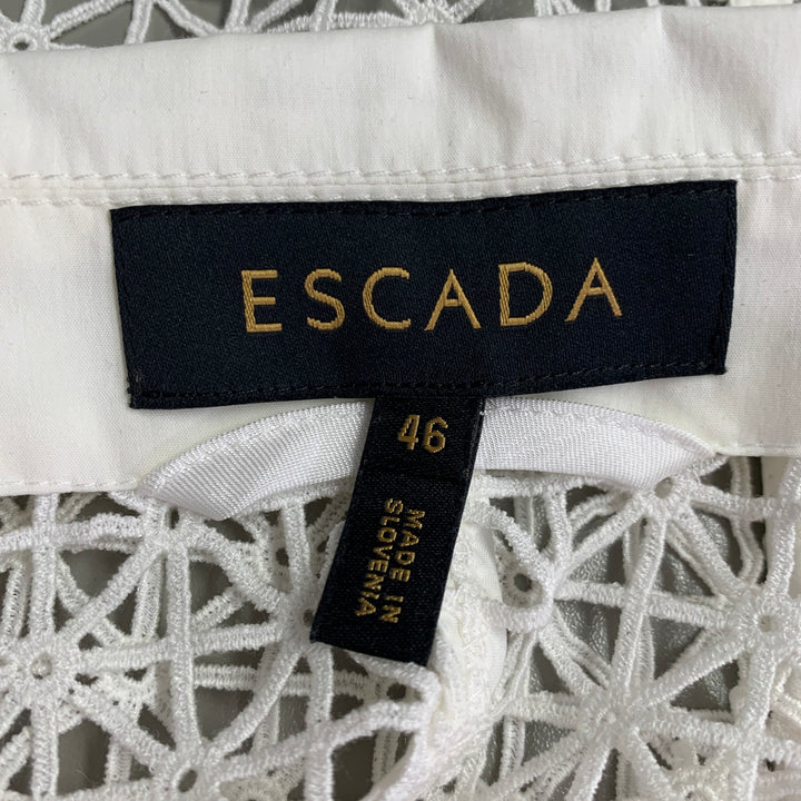 ESCADA Size XL White Cotton Blend Geometric Mesh Jacket Blazer